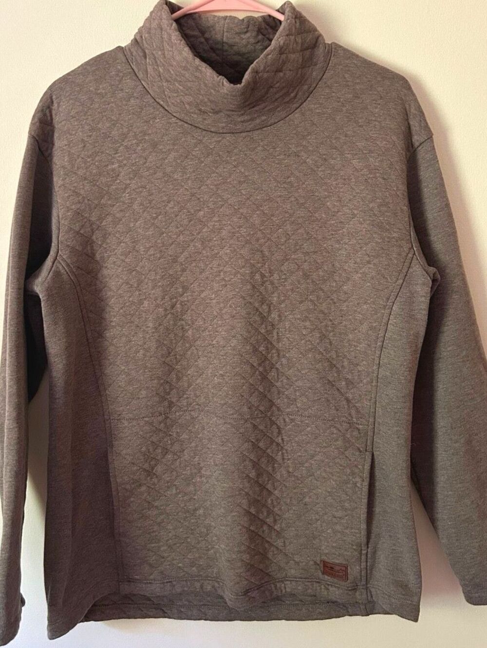L.L.Bean Quilted Cowl Neck Pullover Taupe Brown Gray Small